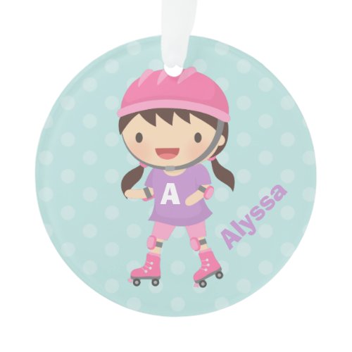 Cute Roller Skater Girl in Pink and Purple Ornament