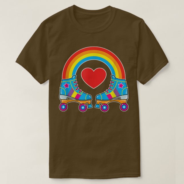 Cute Roller Skates With Heart Stars & Rainbow I Lo T-Shirt (Design Front)