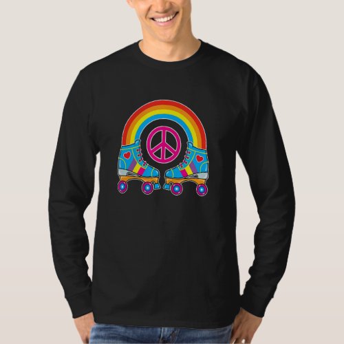 Cute Roller Skates With Hearts Rainbow And Peace S T_Shirt