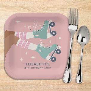 Cute Roller Skating Birthday Party Paper Plates