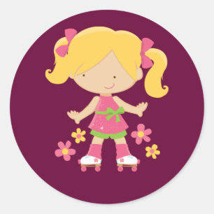 Cute Roller Skating Girl on Skates Gift Classic Round Sticker