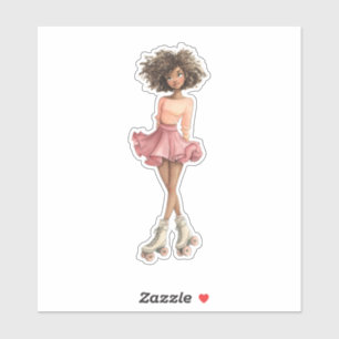 Cute Roller Skating Woman in Pink Skirt Sticker