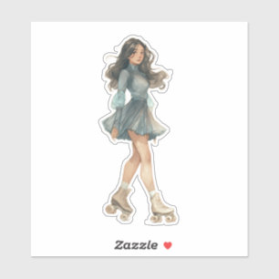 Cute Roller Skating Woman in Soft Pastel Dress Sticker