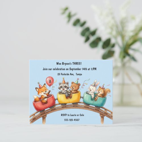 Cute Rollercoaster Birthday Party Digital Download Invitation