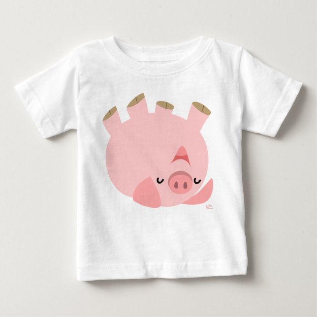 Cute Rolling Over Cartoon Pig Baby T-Shirt (Front)