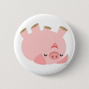 Cute Rolling Over Cartoon Pig Pinback Button