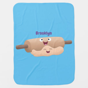 Cute rolling pin and dough pastry baking cartoon baby blanket