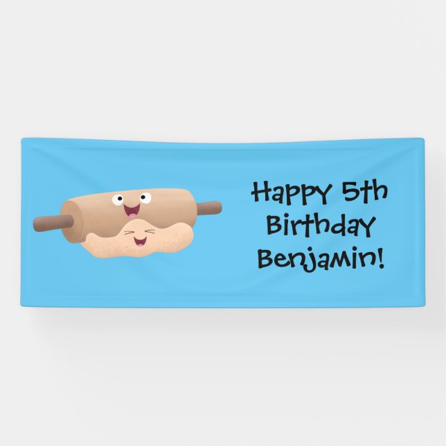 Cute rolling pin and dough pastry baking cartoon banner (Horizontal)