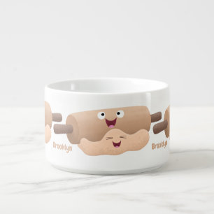 Cute rolling pin and dough pastry baking cartoon bowl