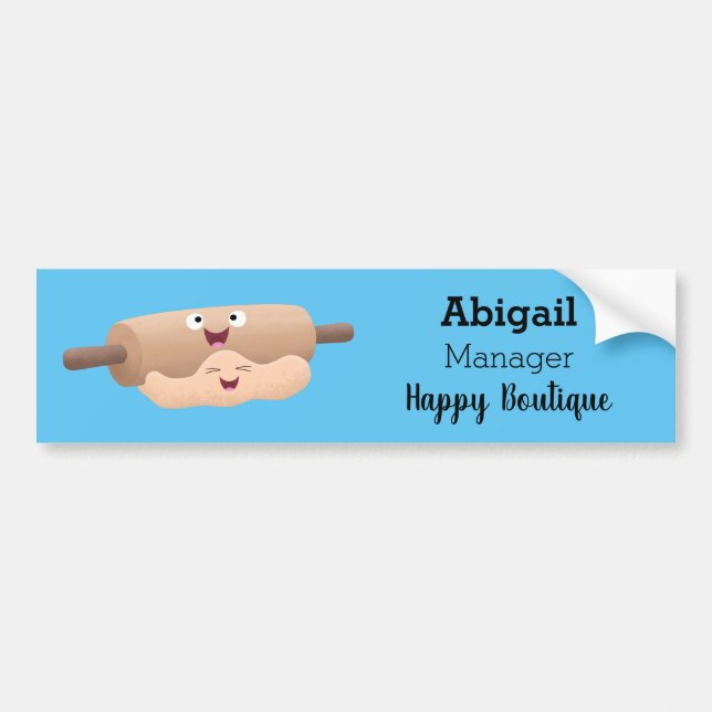 Cute rolling pin and dough pastry baking cartoon bumper sticker (Front)