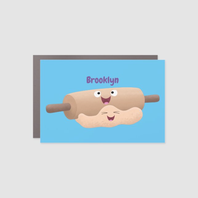 Cute rolling pin and dough pastry baking cartoon car magnet (Front)