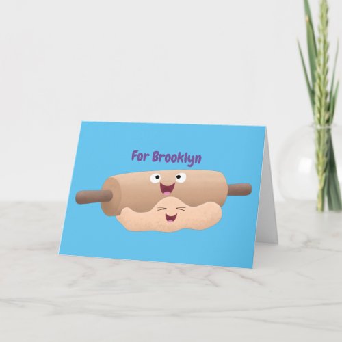 Cute rolling pin and dough pastry baking cartoon card