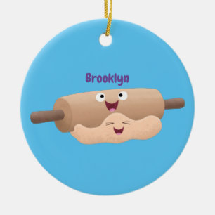 Cute rolling pin and dough pastry baking cartoon ceramic ornament