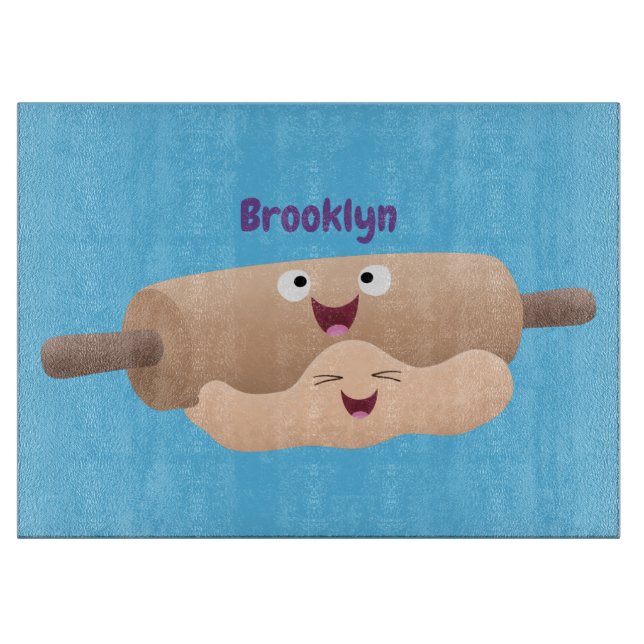 Cute rolling pin and dough pastry baking cartoon  cutting board (Front)