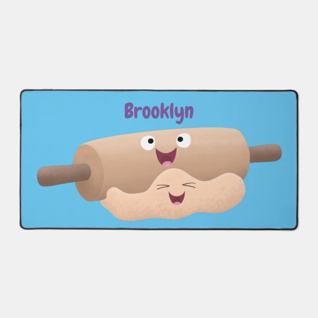 Cute rolling pin and dough pastry baking cartoon desk mat (Front)