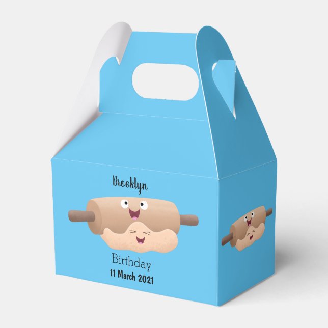 Cute rolling pin and dough pastry baking cartoon favor boxes (Front Side)