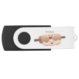 Cute rolling pin and dough pastry baking cartoon flash drive