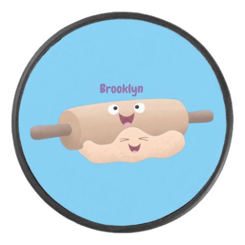 Cute rolling pin and dough pastry baking cartoon  hockey puck