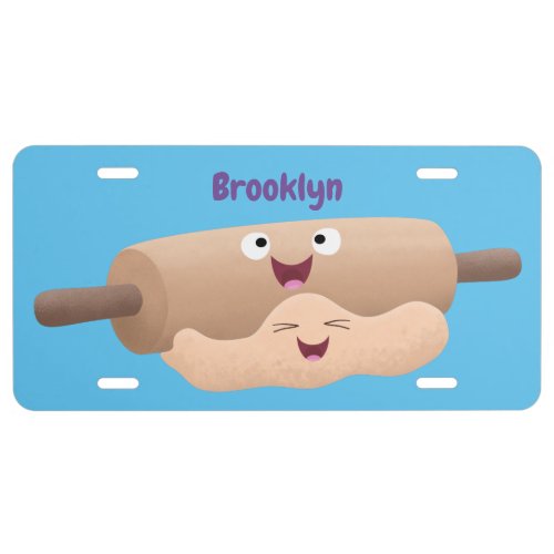 Cute rolling pin and dough pastry baking cartoon license plate