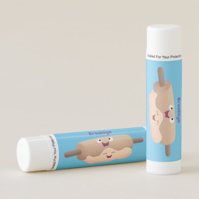 Cute rolling pin and dough pastry baking cartoon lip balm (Front)