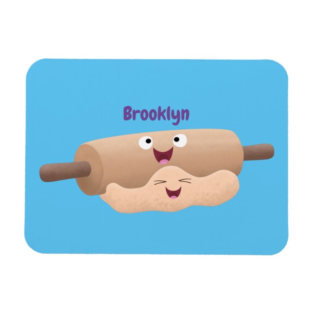 Cute rolling pin and dough pastry baking cartoon magnet (Horizontal)