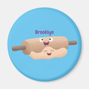 Cute rolling pin and dough pastry baking cartoon magnet