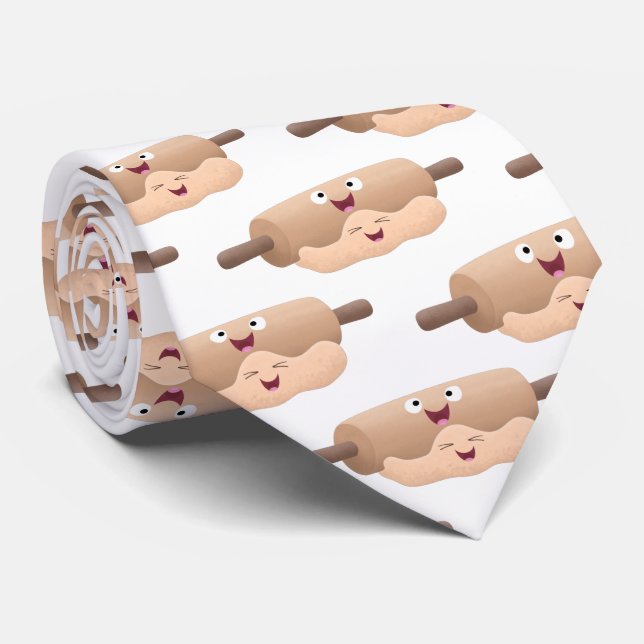 Cute rolling pin and dough pastry baking cartoon neck tie (Rolled)