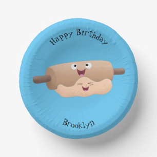 Cute rolling pin and dough pastry baking cartoon paper bowls