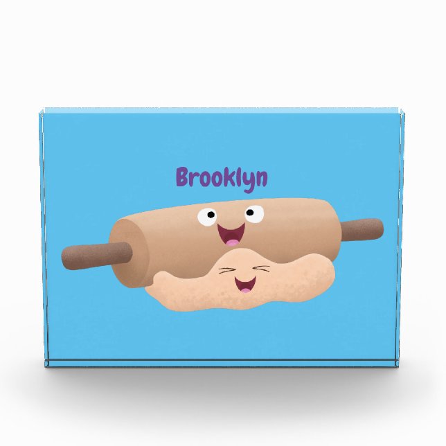 Cute rolling pin and dough pastry baking cartoon  photo block (Front)