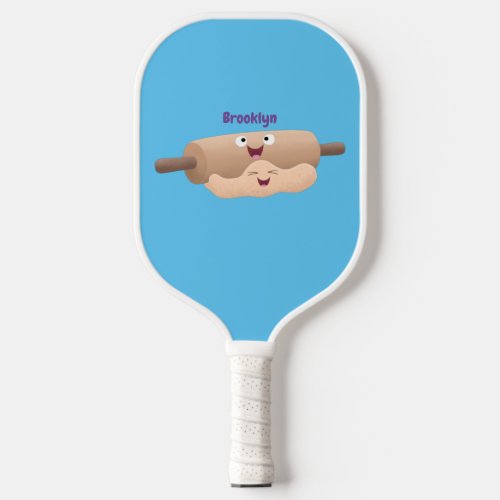 Cute rolling pin and dough pastry baking cartoon pickleball paddle