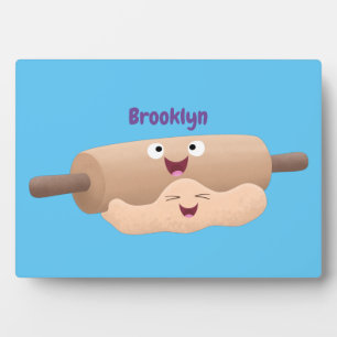 Cute rolling pin and dough pastry baking cartoon plaque