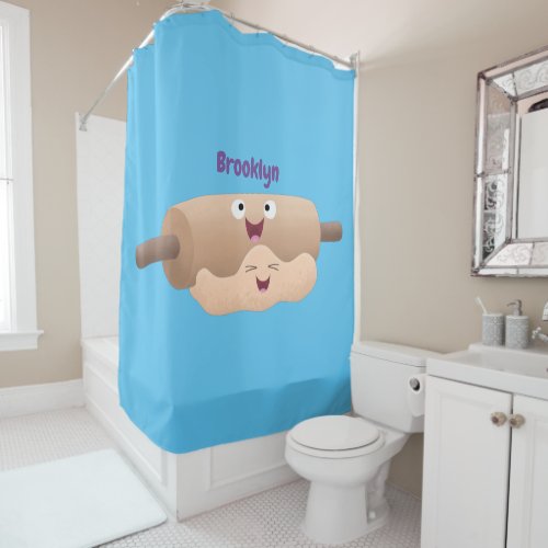 Cute rolling pin and dough pastry baking cartoon  shower curtain