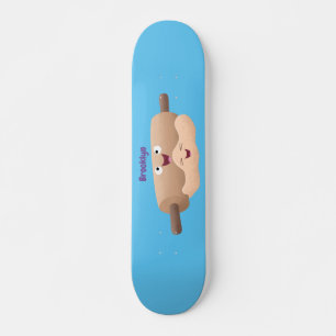Cute rolling pin and dough pastry baking cartoon skateboard