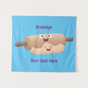 Cute rolling pin and dough pastry baking cartoon tapestry