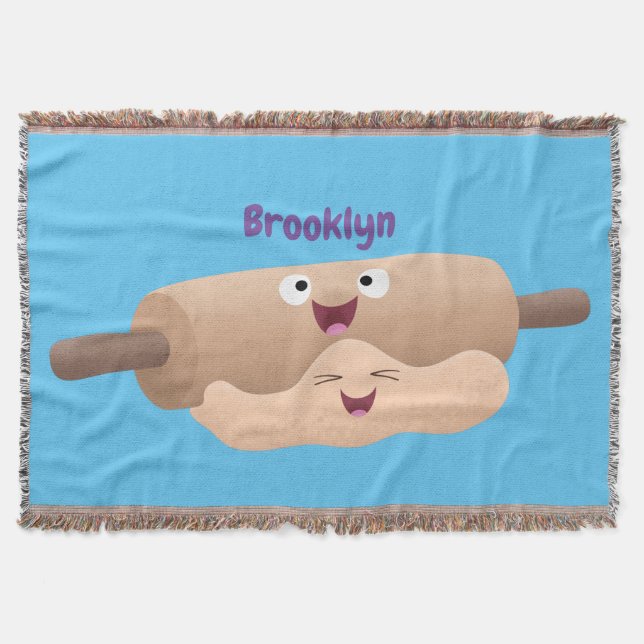 Cute rolling pin and dough pastry baking cartoon throw blanket (Front)