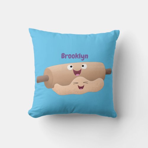 Cute rolling pin and dough pastry baking cartoon  throw pillow