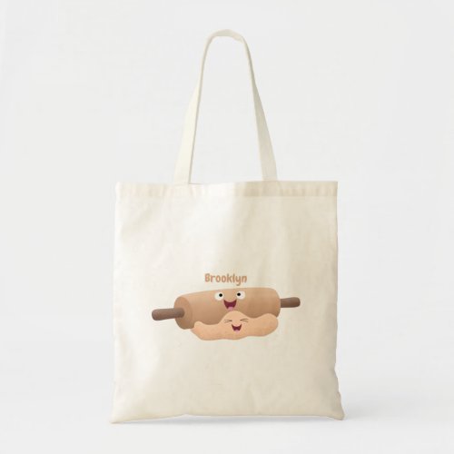 Cute rolling pin and dough pastry baking cartoon tote bag