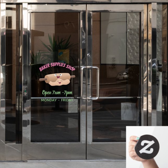 Cute rolling pin and dough pastry baking cartoon window cling (Office Door)