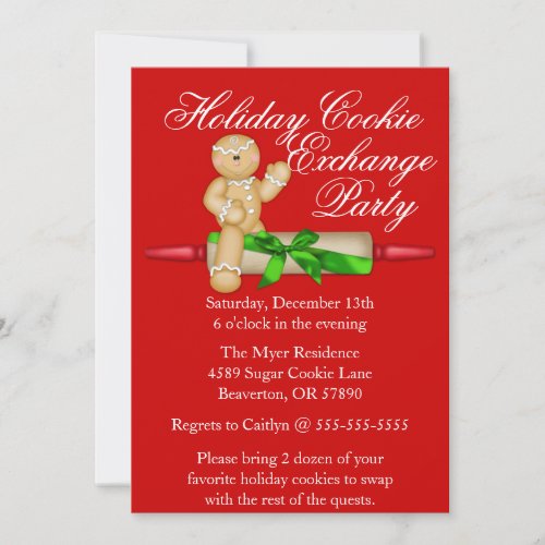 Cute Rolling Pin Cookie Exchange Holiday Invite