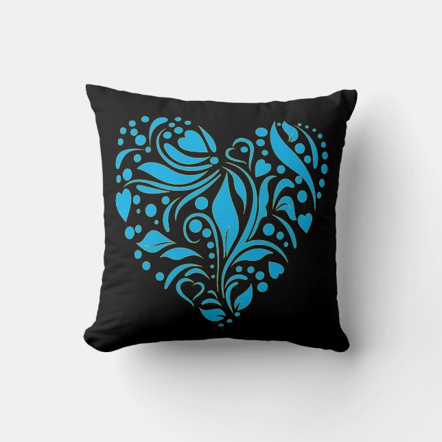 Cute Romantic Abstract Heart Design Teal Blue Throw Pillow (Front)