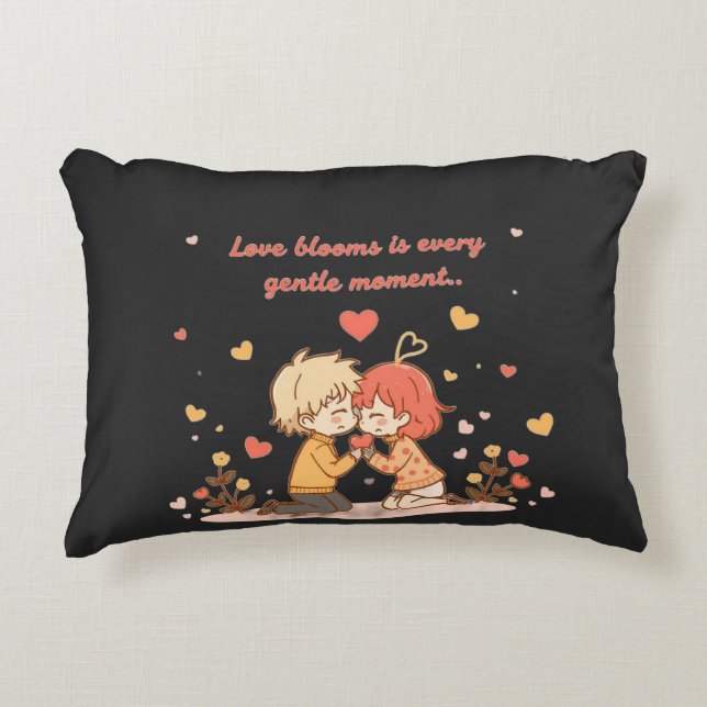 Cute Romantic Anime Couple - Love Moment Accent Pillow (Front)