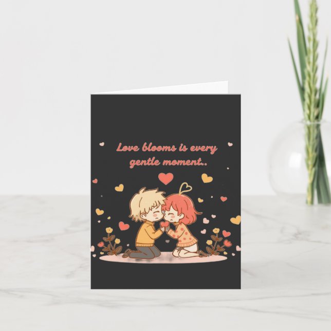 Cute Romantic Anime Couple - Love Moment Card (Front)