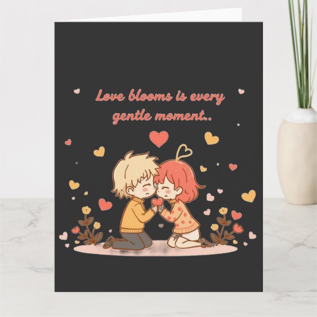 Cute Romantic Anime Couple - Love Moment Card (Front)