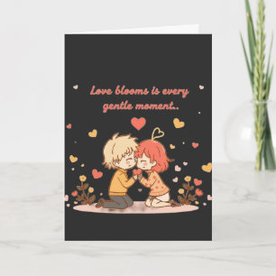 Cute Romantic Anime Couple - Love Moment Holiday Card