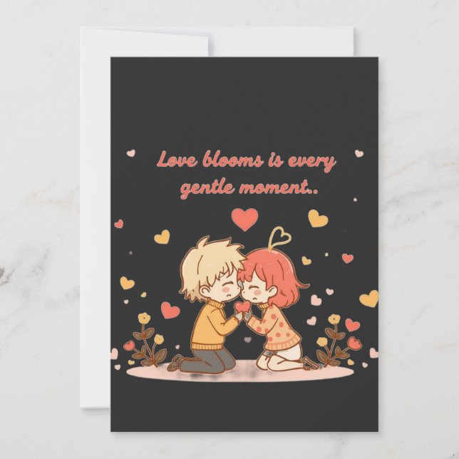 Cute Romantic Anime Couple - Love Moment Holiday Card (Front)
