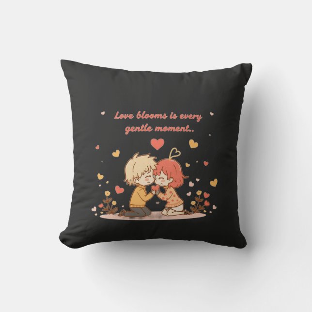 Cute Romantic Anime Couple - Love Moment Throw Pillow (Front)