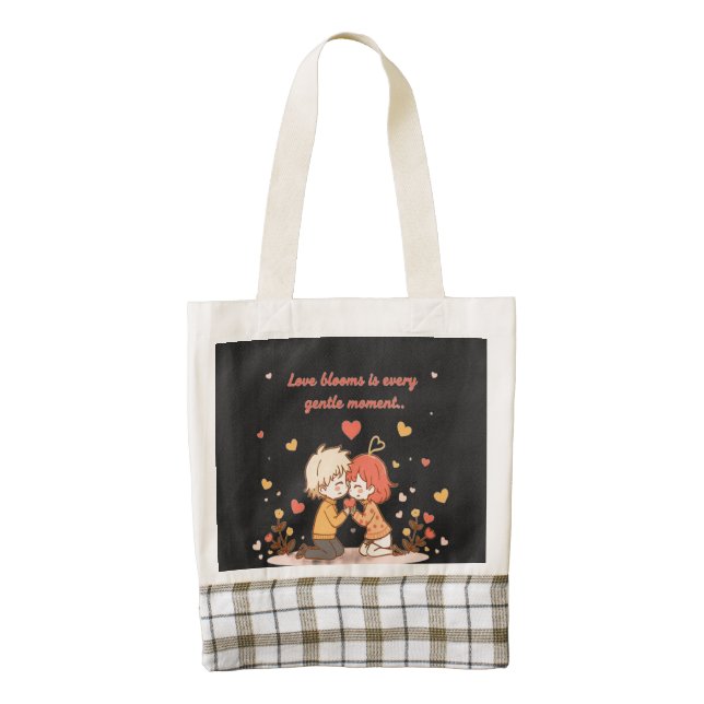 Cute Romantic Anime Couple - Love Moment Zazzle HEART Tote Bag (Front)