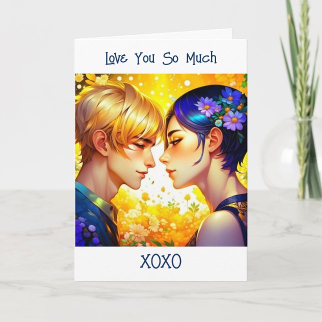 Cute Romantic Anime Couple Valentine's Day Card (Front)