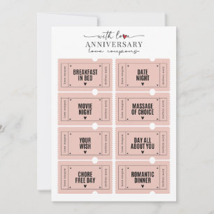 Cute Romantic Anniversary Printable Love Coupons Invitation