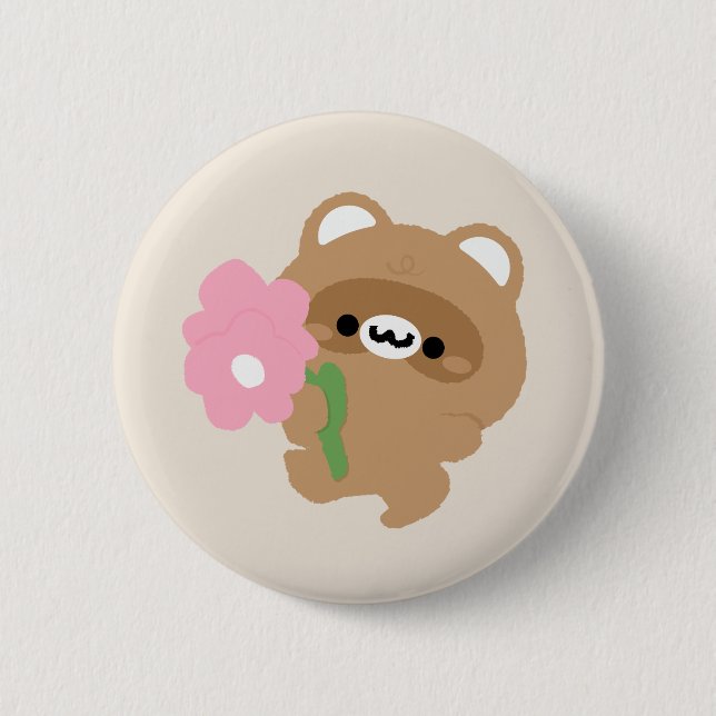 Cute Romantic Beaver Button (Front)